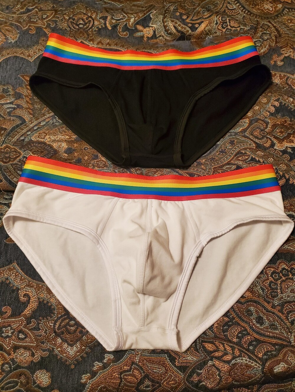Mens Rainbow Waistband Briefs - Black & White